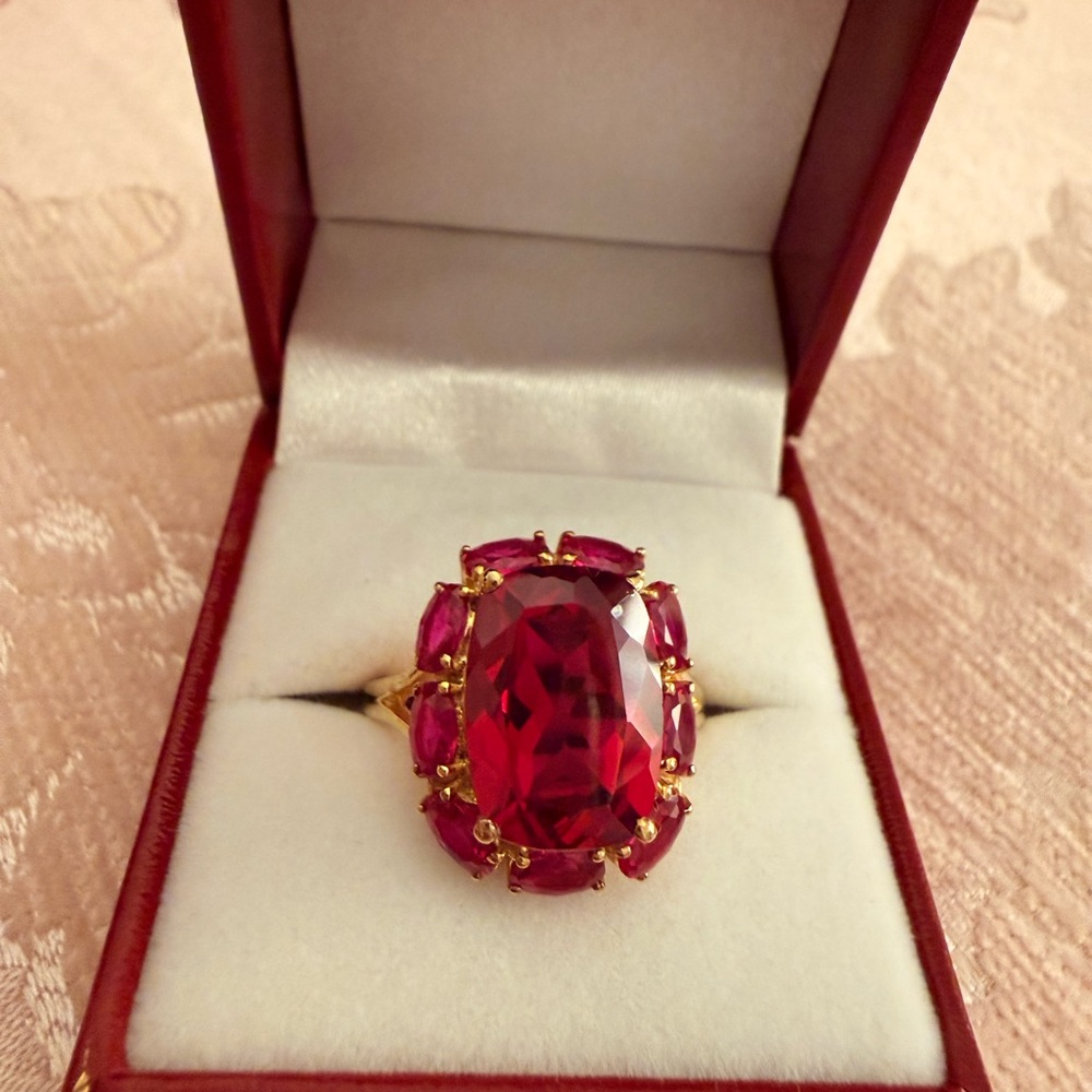 Radiant Ruby Red Gemstone Ring In Gold Plated Set… - image 2